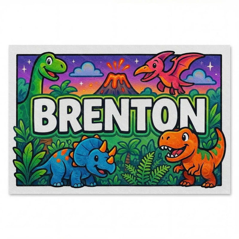Brenton Name Art - Dinosaur Adventure personalized wall print for kids