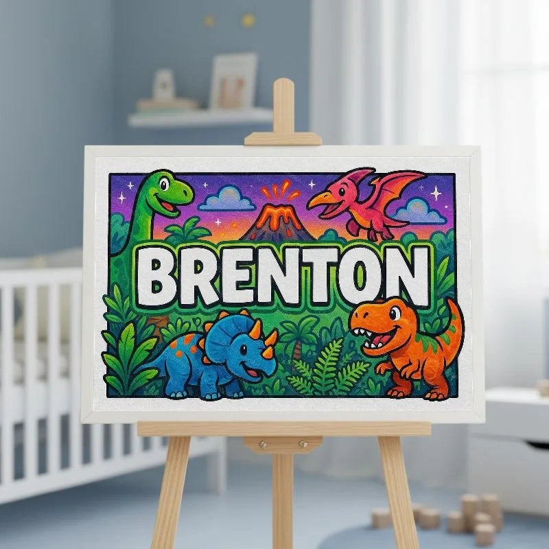 Brenton Name Art - Dinosaur Adventure personalized wall print for kids