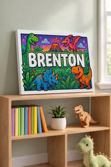 Brenton Name Art - Dinosaur Adventure personalized wall print for kids