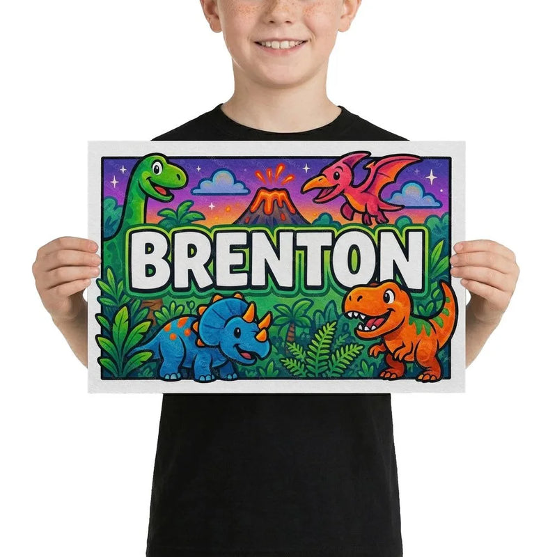 Brenton Name Art - Dinosaur Adventure personalized wall print for kids