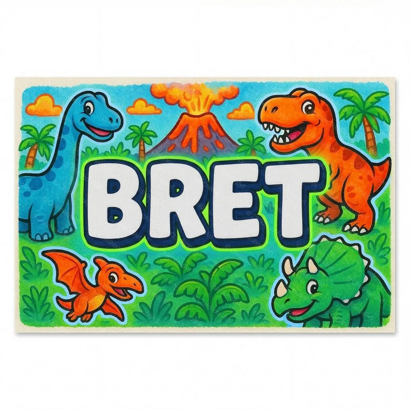 Bret Name Art - Dinosaur Adventure personalized wall print for kids