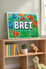 Bret Name Art - Dinosaur Adventure personalized wall print for kids