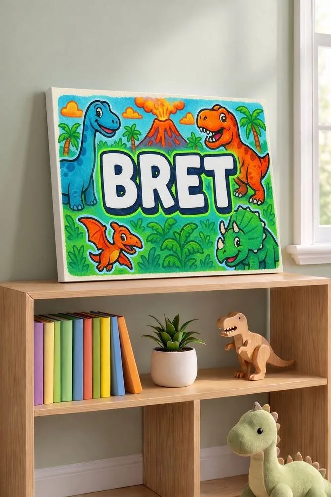 Bret Name Art - Dinosaur Adventure personalized wall print for kids