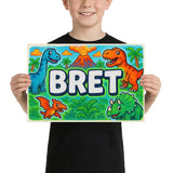 Bret Name Art - Dinosaur Adventure personalized wall print for kids