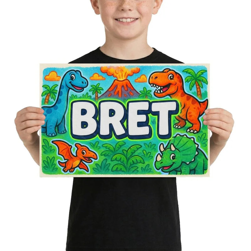 Bret Name Art - Dinosaur Adventure personalized wall print for kids
