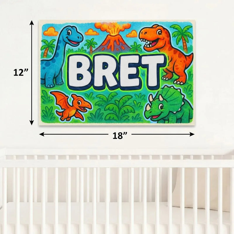 Bret Name Art - Dinosaur Adventure personalized wall print for kids