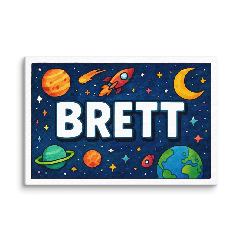 Brett Name Art - Space Explorers personalized wall print for kids