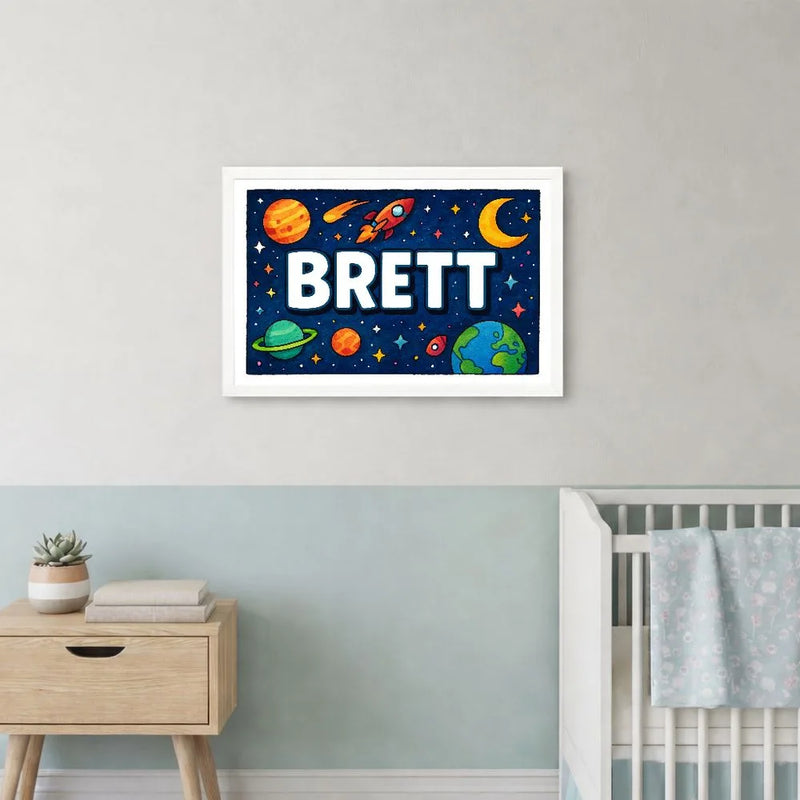 Brett Name Art - Space Explorers personalized wall print for kids