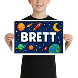 Brett Name Art - Space Explorers personalized wall print for kids