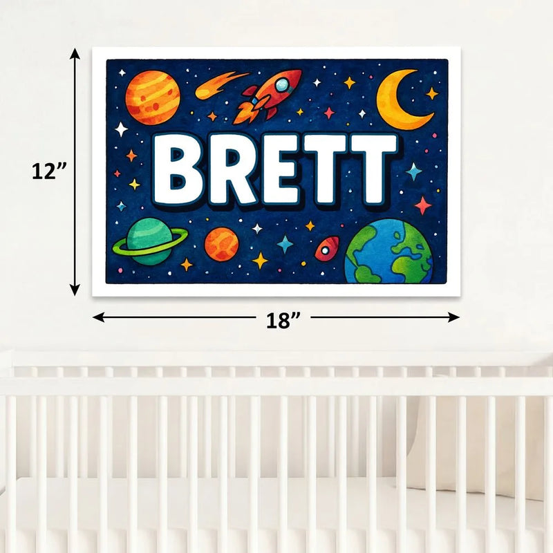 Brett Name Art - Space Explorers personalized wall print for kids