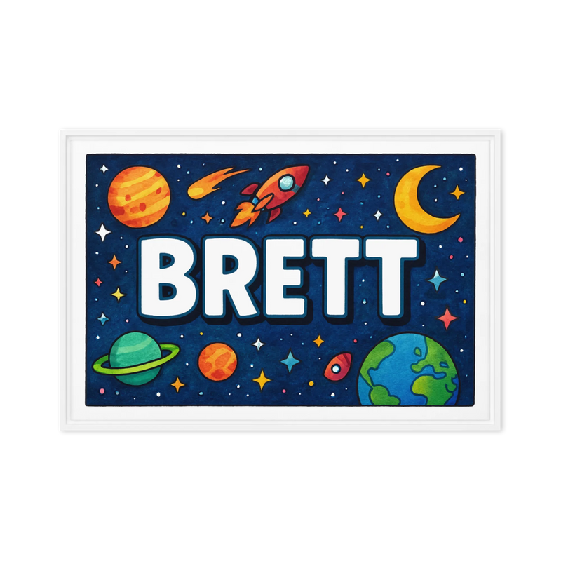 Brett Name Art - Space Explorers personalized wall print for kids