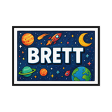 Brett Name Art - Space Explorers personalized wall print for kids
