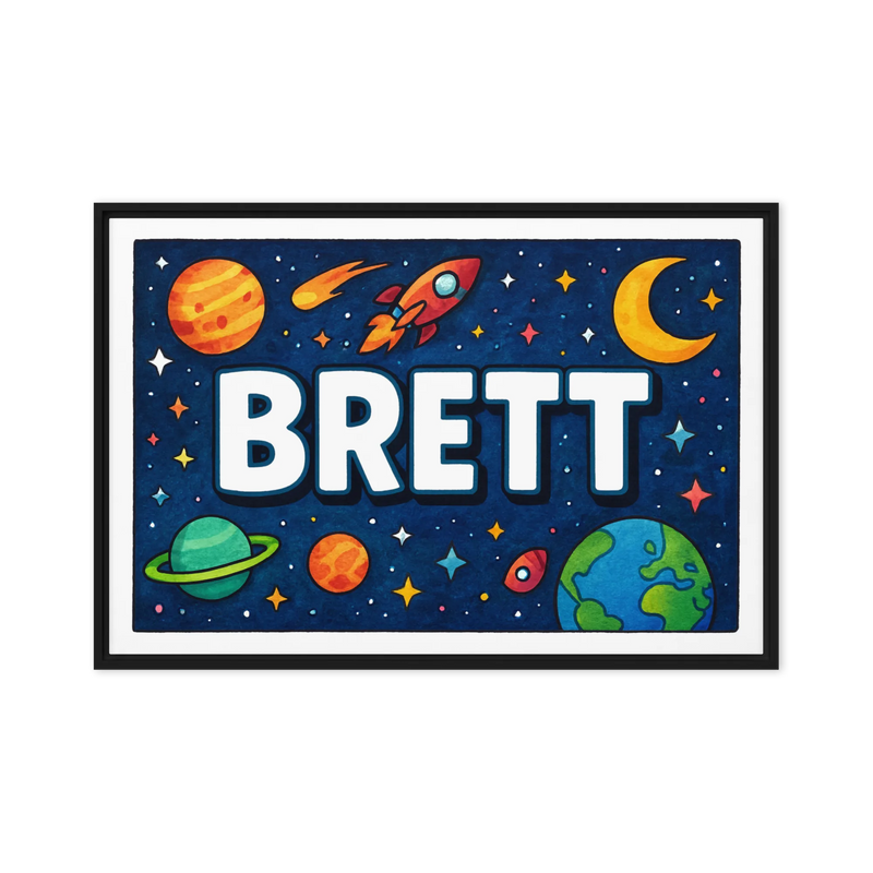 Brett Name Art - Space Explorers personalized wall print for kids