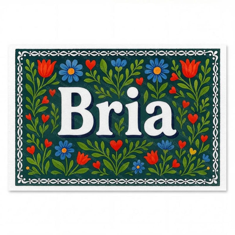 Bria Name Art - Floral Farmhouse personalized wall print for kids