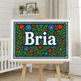 Bria Name Art - Floral Farmhouse personalized wall print for kids