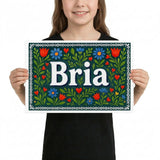 Bria Name Art - Floral Farmhouse personalized wall print for kids