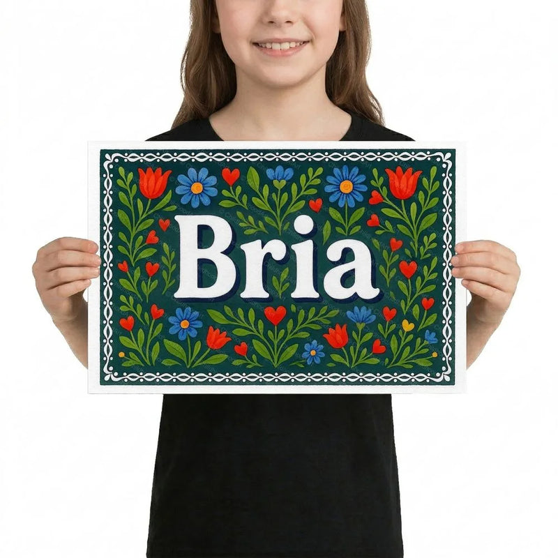 Bria Name Art - Floral Farmhouse personalized wall print for kids
