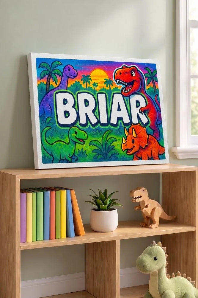 Briar Name Art - Dinosaur Adventure personalized wall print for kids