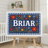 Briar Name Art - Floral Farmhouse personalized wall print for kids