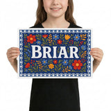 Briar Name Art - Floral Farmhouse personalized wall print for kids