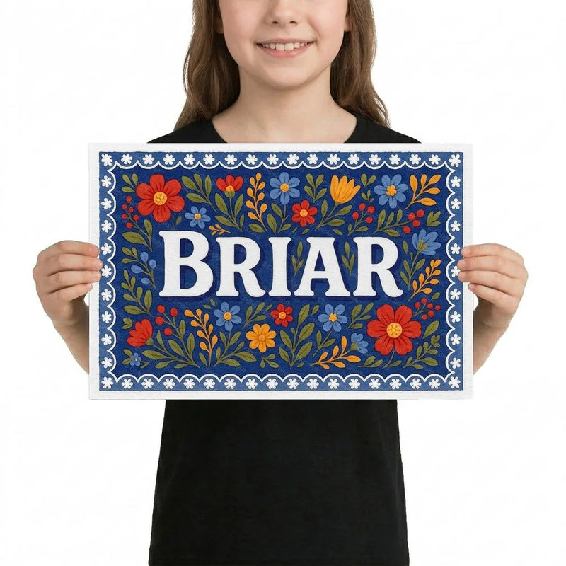 Briar Name Art - Floral Farmhouse personalized wall print for kids