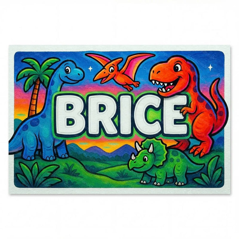 Brice Name Art - Dinosaur Adventure personalized wall print for kids