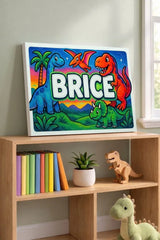 Brice Name Art - Dinosaur Adventure personalized wall print for kids