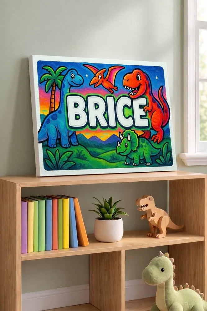 Brice Name Art - Dinosaur Adventure personalized wall print for kids