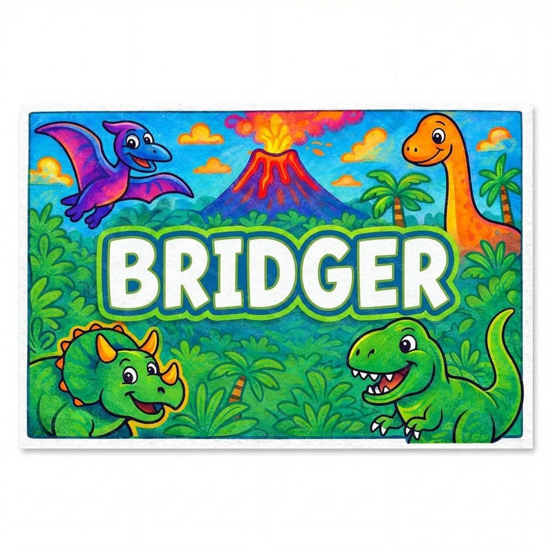 Bridger Name Art - Dinosaur Adventure personalized wall print for kids