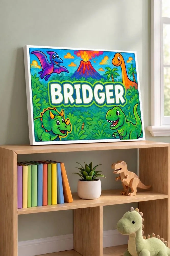 Bridger Name Art - Dinosaur Adventure personalized wall print for kids