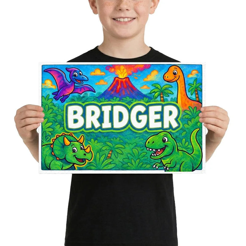 Bridger Name Art - Dinosaur Adventure personalized wall print for kids