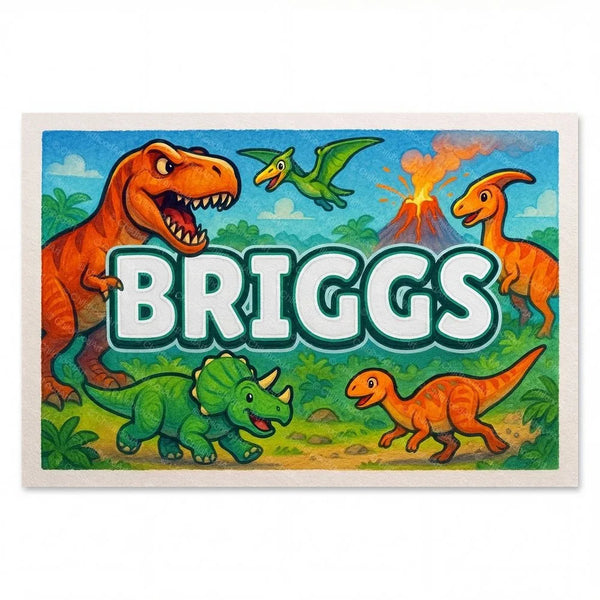Personalized Briggs name art print in the Dinosaur adventure style
