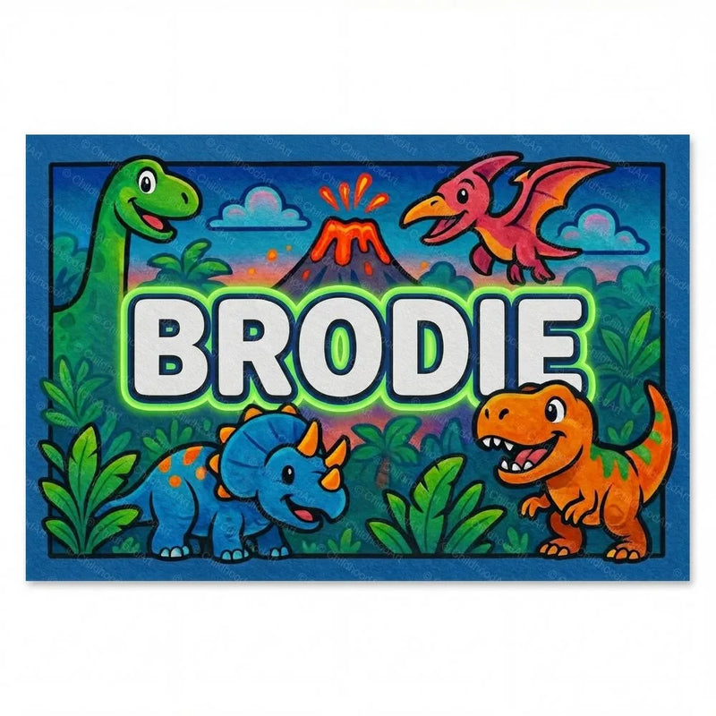 Brodie Name Art - Dinosaur Adventure personalized wall print for kids