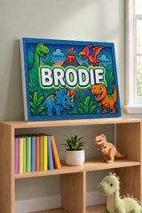 Brodie Name Art - Dinosaur Adventure personalized wall print for kids