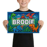 Brodie Name Art - Dinosaur Adventure personalized wall print for kids