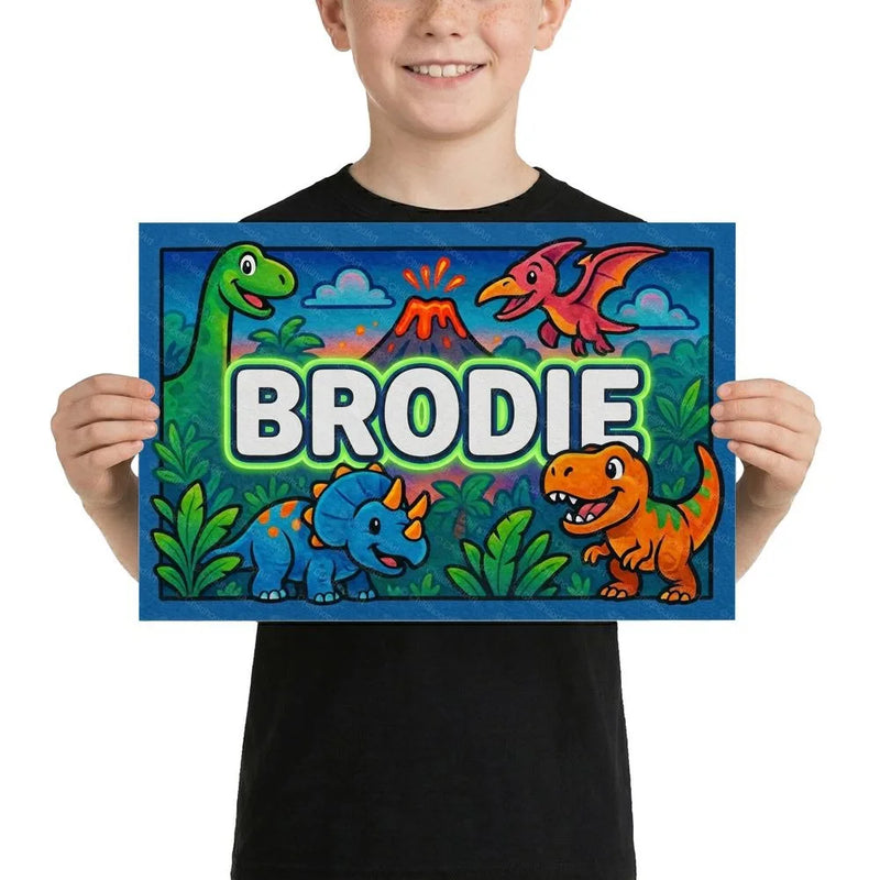 Brodie Name Art - Dinosaur Adventure personalized wall print for kids