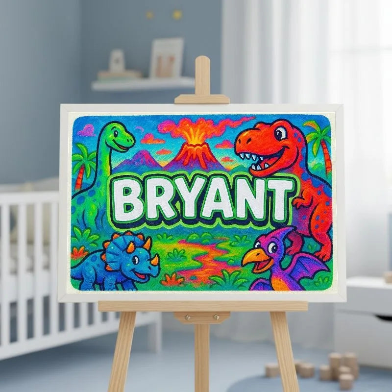 Bryant Name Art - Dinosaur Adventure personalized wall print for kids