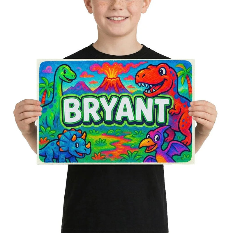 Bryant Name Art - Dinosaur Adventure personalized wall print for kids