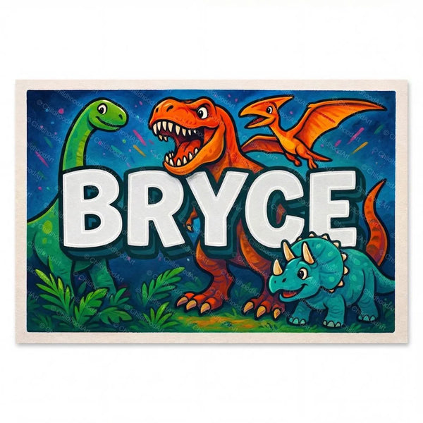 Personalized Bryce name art print in the Dinosaur adventure style