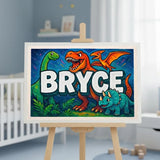 Bryce Name Art - Dinosaur Adventure personalized wall print for kids