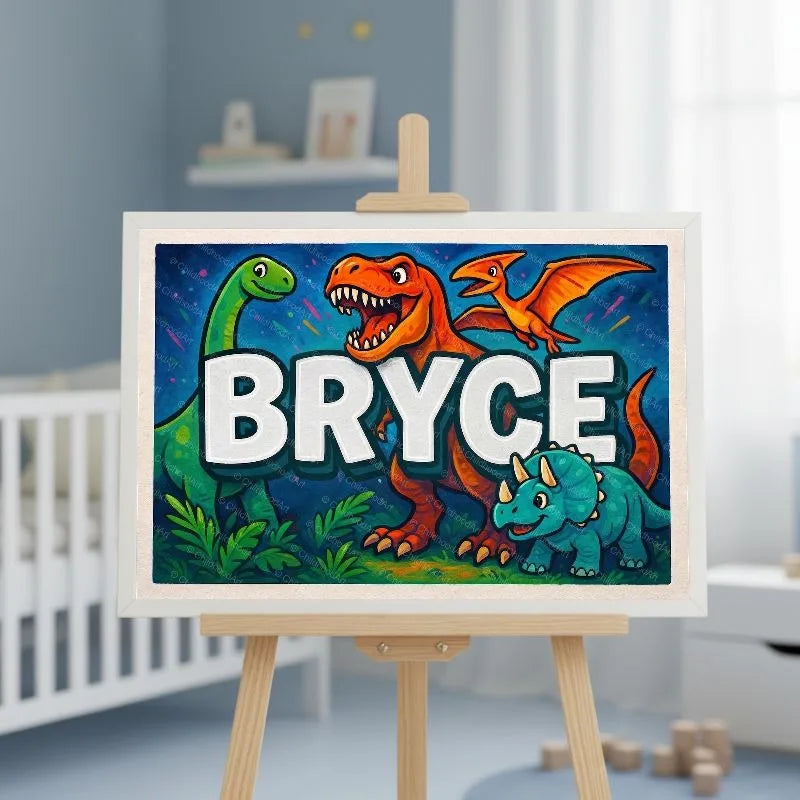 Bryce Name Art - Dinosaur Adventure personalized wall print for kids