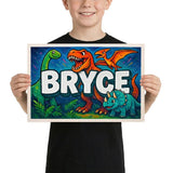 Bryce Name Art - Dinosaur Adventure personalized wall print for kids