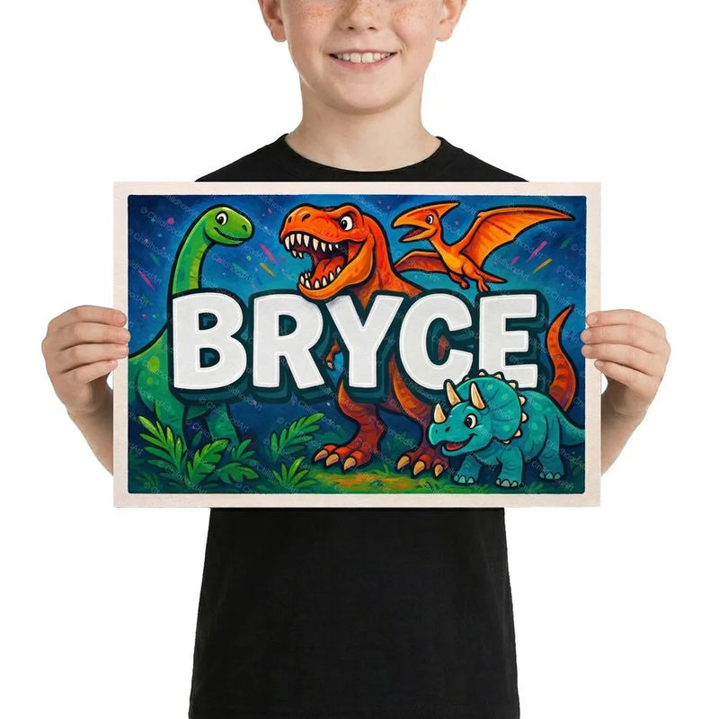 Bryce Name Art - Dinosaur Adventure personalized wall print for kids