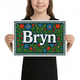 Bryn Name Art - Floral Farmhouse personalized wall print for kids