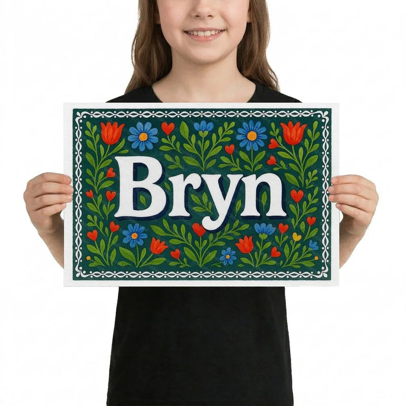 Bryn Name Art - Floral Farmhouse personalized wall print for kids