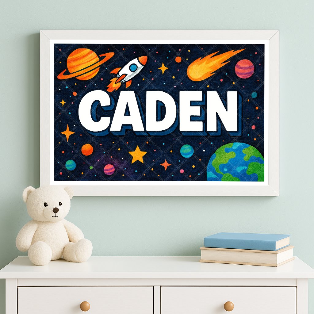 Personalized space name art for Caden