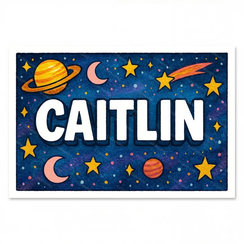 Caitlin Name Art - Space Explorers personalized wall print for kids