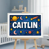 Caitlin Name Art - Space Explorers personalized wall print for kids