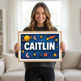 Caitlin Name Art - Space Explorers personalized wall print for kids