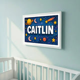 Caitlin Name Art - Space Explorers personalized wall print for kids